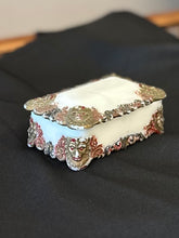 Load image into Gallery viewer, Antique Victorian Era Milk Glass with Ornate Lion Head Embellishment Jewelry Casket Lidded Dish