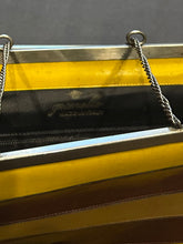 Load image into Gallery viewer, Vintage 1990s Granello Italy Yellow & Brown Striped Modernist Purse Silver Tone Bar Chain Handle