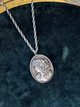 Load image into Gallery viewer, Vintage Signed Hallmarked HW Henryk Winograd 999 Fine Silver Art Nouveau Repousse Woman Pendant on Sterling Silver Chain 26” Necklace