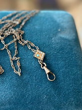 Load image into Gallery viewer, Antique Victorian Opal Seed Pearl Gold Filled Fob Slide Watch Chain Necklace 50”
