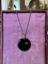 Load image into Gallery viewer, Vintage Sterling Silver & Black Onyx Large Disc 3-Dimensional Butterfly Statement Pendant Necklace 24.25”