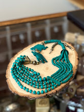 Load image into Gallery viewer, Unique Vintage Boho Teal & Silver Tone Beaded Multi-Strand Hand Carved Elephant Necklace 24.25” Hook Closure