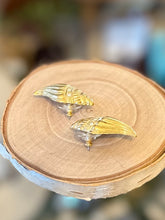 Load image into Gallery viewer, Vintage Signed KJL For Avon Kenneth Jey Lane Conch Shell Gold Tone and Rhinestone Pierced Earrings