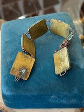 Load image into Gallery viewer, Vintage 1940s 1950s Italian Brass & Glass Micro Mosaic Panel Link Bracelet 7.75"