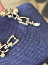 Load image into Gallery viewer, Vintage 1950s Sarah Coventry SC Signed Moonlight Serenade Silver Tone Rhinestone & Faux Pearl Link Bracelet 7.5”