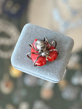 Load image into Gallery viewer, Rare Vintage Sterling Silver Spider White & Red Speckled Lucite Heart Pendant Charm