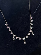 Load image into Gallery viewer, Vintage Art Deco Sterling Silver Watermelon Austrian Crystal Dainty Necklace 17"