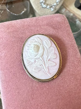 Load image into Gallery viewer, Pink Conch Shell Vintage Antique Hand Carved Blooming Rose Cameo 800 Silver Pendant & Brooch