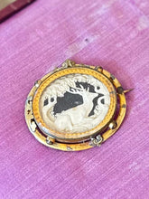 Load image into Gallery viewer, ANTIQUE Victorian Hand Carved Bone Stag Deer Tree Pictorial Landscape Gold Tone Gilt Metal Pinchbeck Brooch C-Clasp