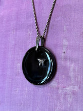 Load image into Gallery viewer, Vintage Sterling Silver & Black Onyx Large Disc 3-Dimensional Butterfly Statement Pendant Necklace 24.25”