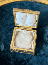 Load image into Gallery viewer, Antique Art Nouveau Gold Gilt Brass Footed Jewelry Trinket Box or Rosary Case Religious Cross | Silk Lined