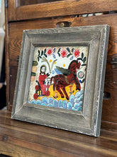Load image into Gallery viewer, Vintage The Assumption of Elijah | Reverse Painting Framed Folk Art Romanian Eastern European Icon | 10.75" x 9.75" Frame