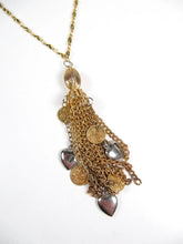 Load image into Gallery viewer, ‘CHAIN OF HEARTS’ Handmade Gold Tone Tassel Chain Necklace Hearts & Faux Coins