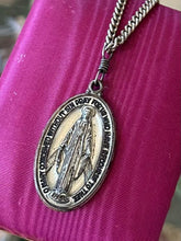 Load image into Gallery viewer, Vintage Signed CREED Sterling Silver Miraculous Mary Pray For Us 1830 Religious Medal Pendant Necklace 23.5”