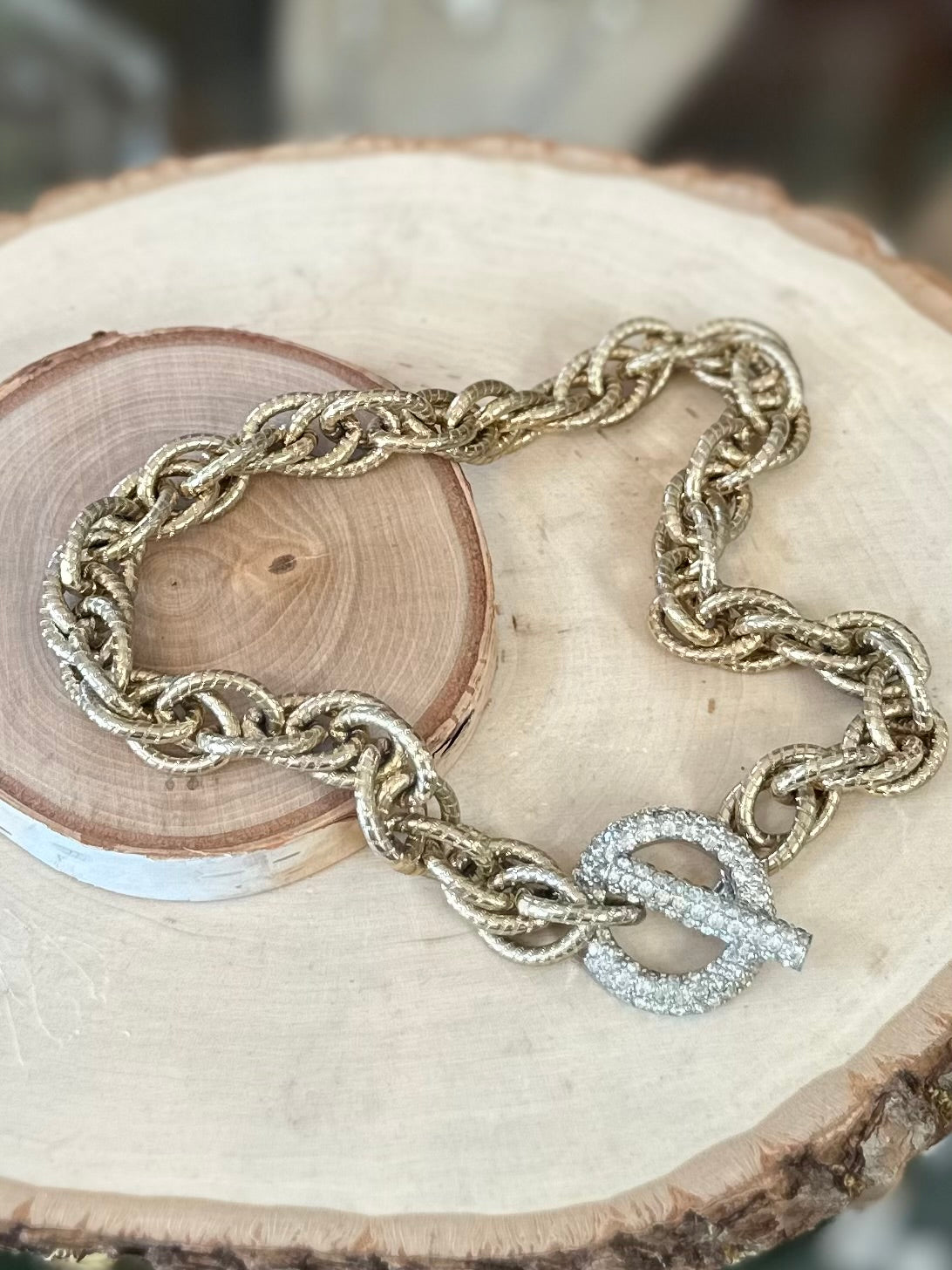 Vintage Signed JOMAZ Two Tone Chunky Rhinestone Toggle Clasp