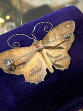 Load image into Gallery viewer, Vintage 1950s Signed David Andersen Norway Sterling Silver & Glass Enamel Butterfly Brooch | Green, Yellow, Purple, and Black