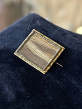 Load image into Gallery viewer, Antique Victorian Mourning Brooch Hair Jewelry Beveled Glass Rectangular Pin w/ C Clasp Blonde & Brunette