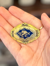 Load image into Gallery viewer, Vintage Midcentury Signed FREIRICH French Gold Plated & Navy Blue Enamel Mushroom Oval Brooch