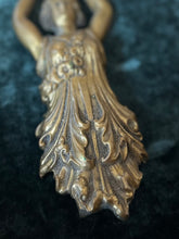 Load image into Gallery viewer, Antique Art Deco Brass Figural Salvage Woman Bust w/Floral Motif Gilt Gold from Chandelier or Sconce