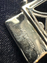 Load image into Gallery viewer, Vintage Signed P*M Sterling Silver Filigree Topaz CZ Hinged Bangle Bracelet