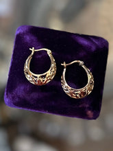 Load image into Gallery viewer, Vintage Gold Plated Sterling Silver 925 Cut Out Design Hoop Earrings Hoops