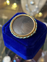 Load image into Gallery viewer, Antique Victorian Mourning Brooch Hair Jewelry Light Blue Enamel Round Pin w/ C Clasp
