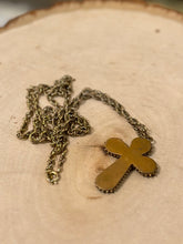 Load image into Gallery viewer, Vintage Antique Italian Glass Micro Mosaic Cross Roma Pendant Necklace 1/20 12k Gold Filled Chain 25”