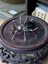 Load image into Gallery viewer, Vintage Navajo Native American Signed E. SPENCER Sterling Silver Black Onyx Spider Brooch