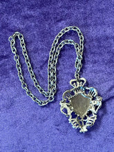 Load image into Gallery viewer, Vintage Midcentury Statement Lion Coat of Arms Shield Crown Silver Tone & Red Enamel Pendant Necklace 18.25”