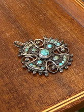 Load image into Gallery viewer, Vintage JGD Matl Mexican Sterling Silver Genuine Turquoise Cross Amulet Pendant