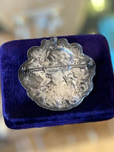 Load image into Gallery viewer, Vintage Art Nouveau Revival Repousse Silver Plated Woman Nymph Flowing Hair Floral Brooch Pin or Pendant