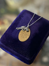 Load image into Gallery viewer, Vintage Sterling Silver & Brass “I Keep a Close Watch on This Heart of Mine” Gun Dog Tag Pendant Necklace 18”