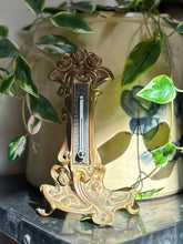 Load image into Gallery viewer, Antique Art Nouveau Brass Floral Tabletop Thermometer 8.4” Tall | Working Condition