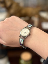 Load image into Gallery viewer, Vintage Zuni Native American Sterling Silver & Stainless Steel Opal and Purple Inlay Bear Face Women’s Wrist Watch