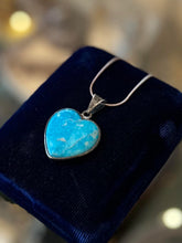 Load image into Gallery viewer, Vintage Signed RLS Mexico Sterling Silver Genuine Turquoise Heart Necklace 24"