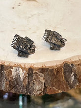 Load image into Gallery viewer, Pair of Vintage 1960s Midcentury Pre Columbian Mexican Sterling Silver Masked Face Septum Ring Pins