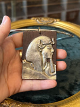 Load image into Gallery viewer, Vintage Midcentury Circa 1970s Large Wood & Silver Tone Metal Egyptian Revival Pharoah Pendant on Silver Tone Choker Adjustable