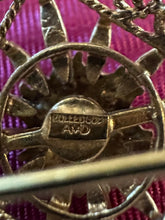 Load image into Gallery viewer, Vintage 1960s Signed Andreas Daub German Rolled Gold & Genuine Garnet Filigree Brooch Midcentury