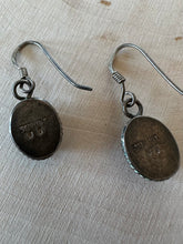 Load image into Gallery viewer, Vintage Signed BG Sterling Silver & Pink Mother of Pearl Oval Cabochon Dangle Drop Earrings