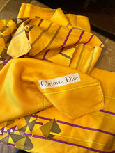 Load image into Gallery viewer, Designer Christian Dior 1960s Geometric Orange Yellow Pattern Square Silk Scarf Made in France 30" Vintage