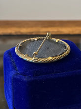 Load image into Gallery viewer, Antique Victorian Mourning Brooch Hair Jewelry Light Blue Enamel Round Pin w/ C Clasp