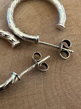 Load image into Gallery viewer, Vintage Sterling Silver 925 Textured Open Hoop Earrings Silver Hoops Minimalist