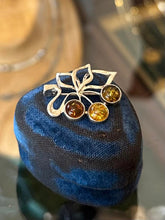 Load image into Gallery viewer, Vintage Sterling Silver Baltic Amber Cabochon Cherries Motif Mini Brooch Pin