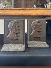 Load image into Gallery viewer, Pair of Antique Art Nouveau Bronze Tone Cast Iron Abraham Lincoln Profile Bookends 5.25” Heavy