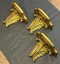 Load image into Gallery viewer, Vintage Midcentury Hollywood Regency Gold Painted Terracotta & Wood Wall Shelf | 1 Pc.