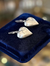Load image into Gallery viewer, Vintage Sterling Silver Etched Puffy Heart Dangle Drop Earrings