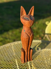 Load image into Gallery viewer, Vintage Midcentury MCM Circa 1960s Hand Carved & Hand Painted Teak Wood Siamese Cat Sculpture 12.4”