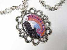 Load image into Gallery viewer, ‘PINK HAIR DON’T CARE’ Handmade Art Deco Lady Medallion Necklace Silver Tone Chain Geometric