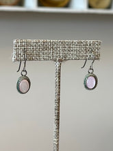 Load image into Gallery viewer, Vintage Signed BG Sterling Silver & Pink Mother of Pearl Oval Cabochon Dangle Drop Earrings