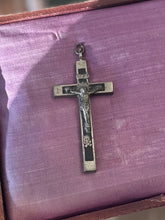 Load image into Gallery viewer, Vintage Nickel Silver & Ebony Crucifix Pendant Skull Crossbones Sacred Heart Religious